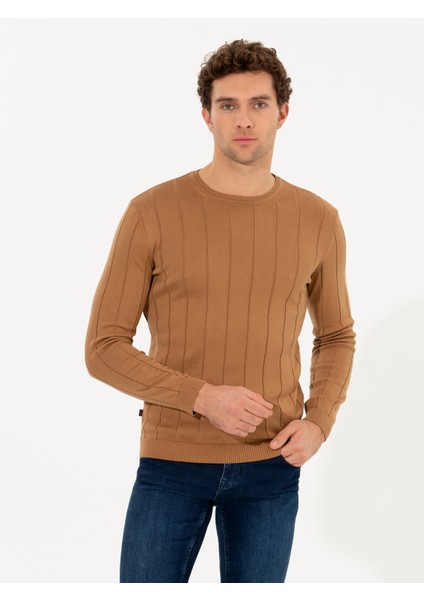 Erkek Hardal Regular Fit Pamuk Karışımlı Bisiklet Yaka Triko Kazak 50257389-VR072 fırsatları