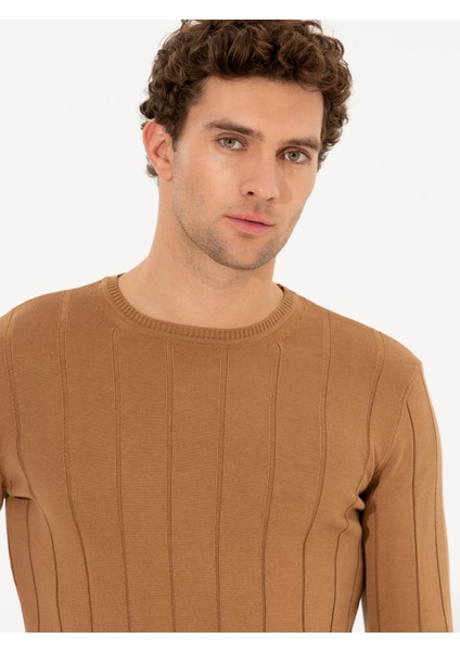 Erkek Hardal Regular Fit Pamuk Karışımlı Bisiklet Yaka Triko Kazak 50257389-VR072 indirimleri