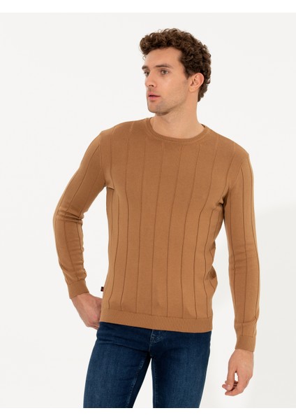 Erkek Hardal Regular Fit Pamuk Karışımlı Bisiklet Yaka Triko Kazak 50257389-VR072