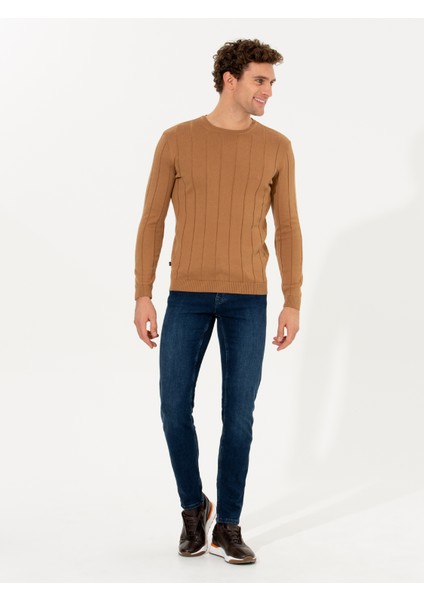 Erkek Hardal Regular Fit Pamuk Karışımlı Bisiklet Yaka Triko Kazak 50257389-VR072