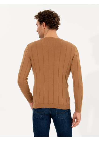 Erkek Hardal Regular Fit Pamuk Karışımlı Bisiklet Yaka Triko Kazak 50257389-VR072 fiyatları