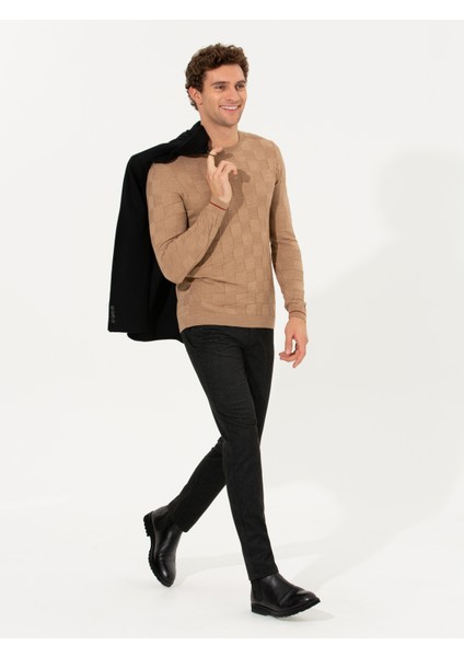 Erkek Camel Slim Fit Bisiklet Yaka Triko Kazak 50258883-VR015
