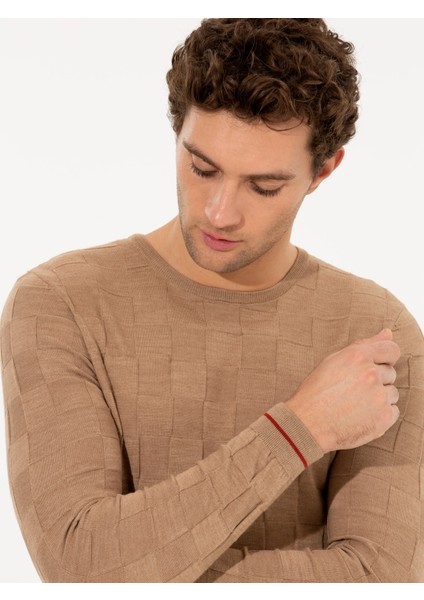 Erkek Camel Slim Fit Bisiklet Yaka Triko Kazak 50258883-VR015