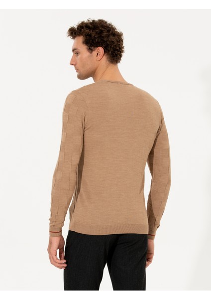 Erkek Camel Slim Fit Bisiklet Yaka Triko Kazak 50258883-VR015