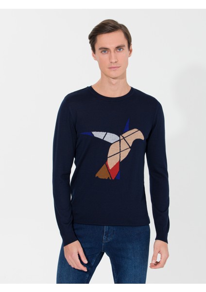 Erkek Lacivert Slim Fit Bisiklet Yaka Triko Kazak 50259632-VR033 fiyatları