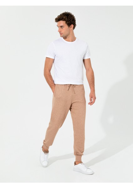 Erkek Bej Slim Fit Lastikli Paça Triko Pantolon 50260369-VR011