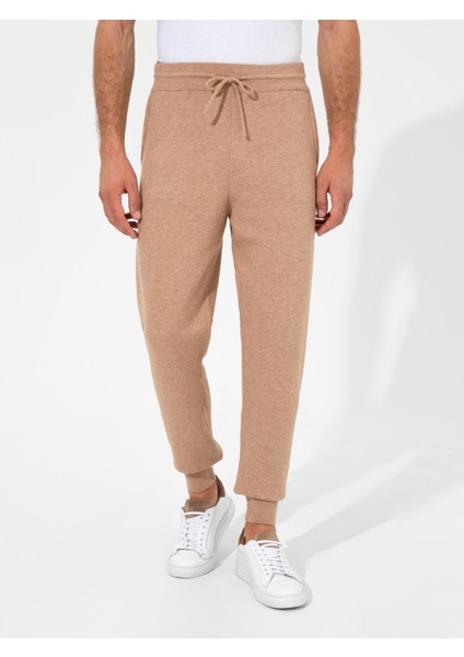 Erkek Bej Slim Fit Lastikli Paça Triko Pantolon 50260369-VR011
