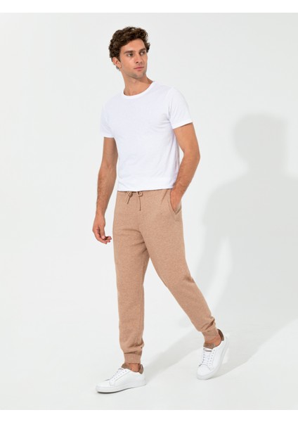 Erkek Bej Slim Fit Lastikli Paça Triko Pantolon 50260369-VR011