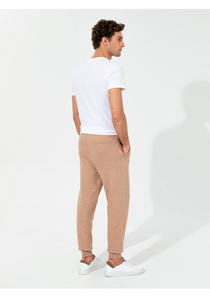 Erkek Bej Slim Fit Lastikli Paça Triko Pantolon 50260369-VR011