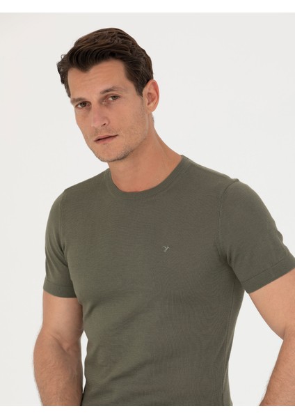 Erkek Haki Slim Fit Bisiklet Yaka Triko T-Shirt 50267842-VR027