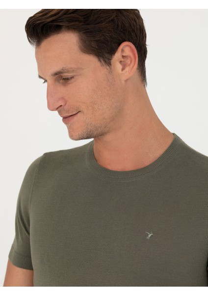 Erkek Haki Slim Fit Bisiklet Yaka Triko T-Shirt 50267842-VR027