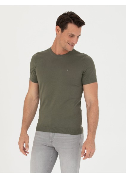 Erkek Haki Slim Fit Bisiklet Yaka Triko T-Shirt 50267842-VR027