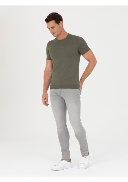 Erkek Haki Slim Fit Bisiklet Yaka Triko T-Shirt 50267842-VR027