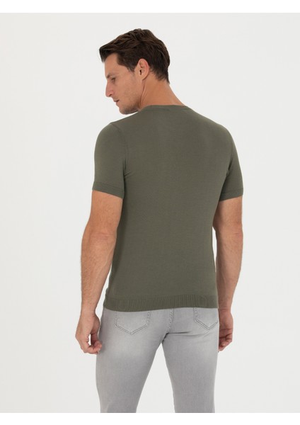 Erkek Haki Slim Fit Bisiklet Yaka Triko T-Shirt 50267842-VR027