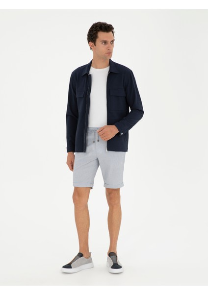 Erkek Açık Mavi Regular Fit Beli Bağcıklı Şort 50289150-VR003