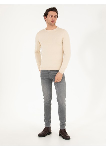 Erkek Bej Slim Fit Pamuk Karışımlı Bisiklet Yaka Basic Triko Kazak 50257379-VR011 indirimleri