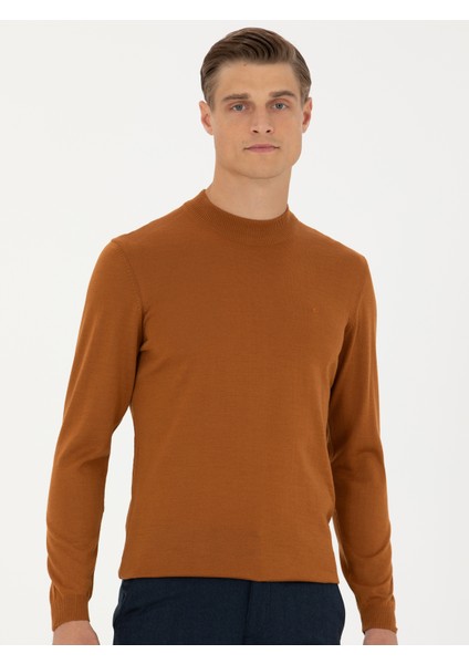Erkek Tarçın Slim Fit Çeyrek Balıkçı Yaka Triko Kazak 50276521-VR191
