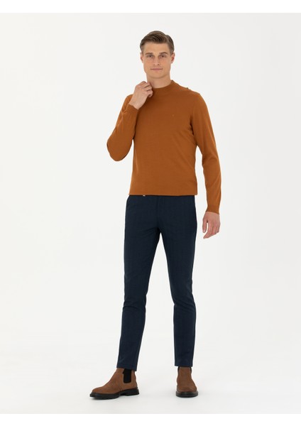 Erkek Tarçın Slim Fit Çeyrek Balıkçı Yaka Triko Kazak 50276521-VR191