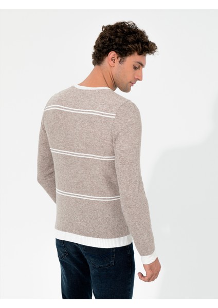 Erkek Bej Slim Fit Bisiklet Yaka Triko Kazak 50258829-VR011