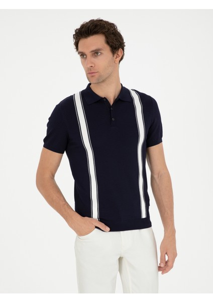 Erkek Lacivert Slim Fit Polo Yaka Triko T-Shirt 50288820-VR033