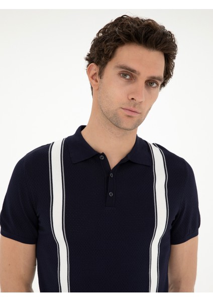 Erkek Lacivert Slim Fit Polo Yaka Triko T-Shirt 50288820-VR033 fiyatları