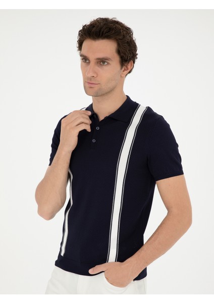 Erkek Lacivert Slim Fit Polo Yaka Triko T-Shirt 50288820-VR033 modelleri