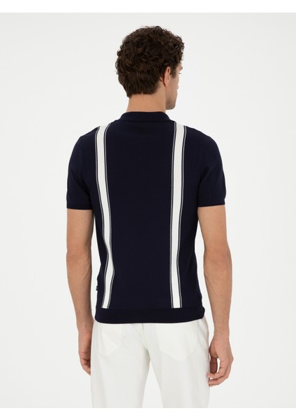 Erkek Lacivert Slim Fit Polo Yaka Triko T-Shirt 50288820-VR033 indirimleri