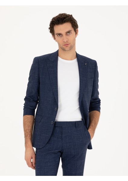 Erkek Lacivert Slim Fit Yün Keten Karışımlı Takım Elbise 50284845-VR033 fiyatları