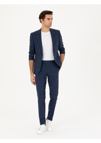 Erkek Lacivert Slim Fit Yün Keten Karışımlı Takım Elbise 50284845-VR033 modelleri