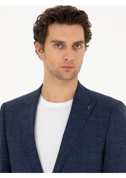 Erkek Lacivert Slim Fit Yün Keten Karışımlı Takım Elbise 50284845-VR033 fırsatları