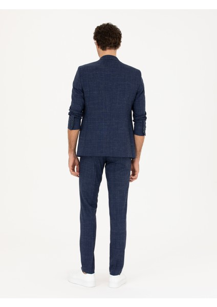 Erkek Lacivert Slim Fit Yün Keten Karışımlı Takım Elbise 50284845-VR033 indirimleri