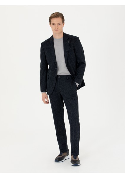 Erkek Lacivert Slim Fit Yün Karışımlı Kumaş Pantolon 50273665-VR033