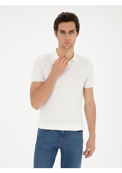 Erkek Beyaz Slim Fit Polo Yaka Triko T-Shirt 50285361-VR013