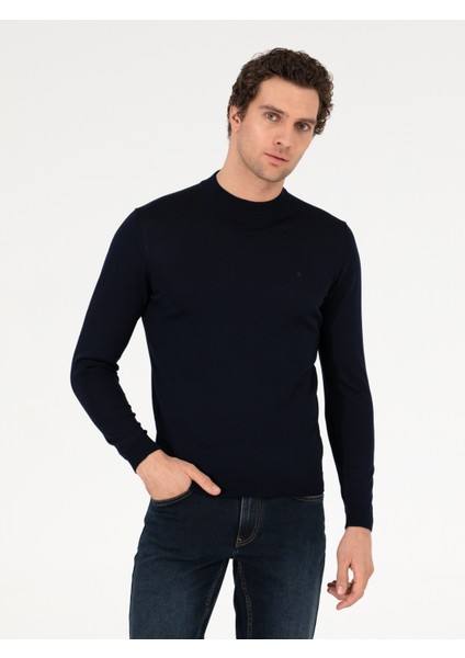 Erkek Lacivert Regular Fit Çeyrek Balıkçı Yaka Basic Triko Kazak 50257271-VR033