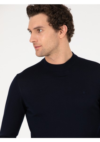 Erkek Lacivert Regular Fit Çeyrek Balıkçı Yaka Basic Triko Kazak 50257271-VR033