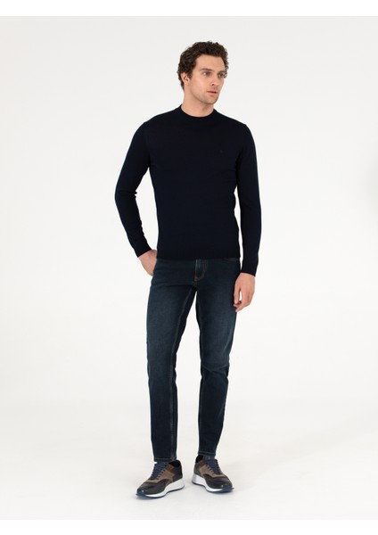Erkek Lacivert Regular Fit Çeyrek Balıkçı Yaka Basic Triko Kazak 50257271-VR033