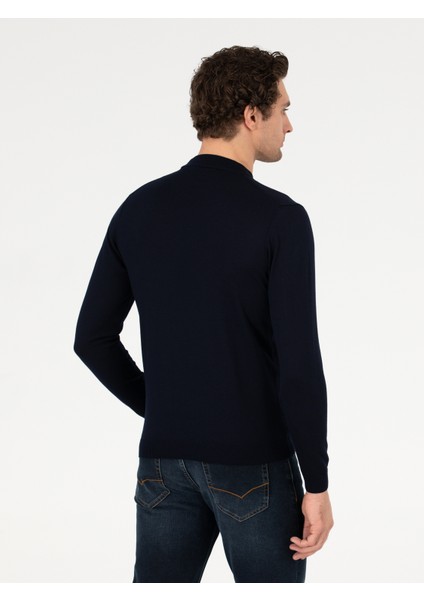 Erkek Lacivert Regular Fit Çeyrek Balıkçı Yaka Basic Triko Kazak 50257271-VR033