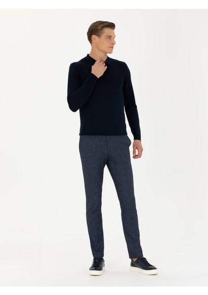 Erkek Lacivert Slim Fit Polo Yaka Basic Triko Kazak 50270169-VR033