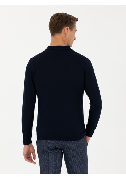 Erkek Lacivert Slim Fit Polo Yaka Basic Triko Kazak 50270169-VR033