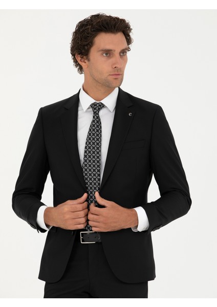 Erkek Siyah Slim Fit Yün Karışımlı Klasik Ceket 50277430-VR046