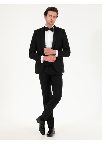 Erkek Siyah Slim Fit Yelekli Smokin Damatlık 50267710-VR046