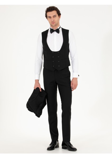 Erkek Siyah Slim Fit Yelekli Smokin Damatlık 50267710-VR046 fiyatları