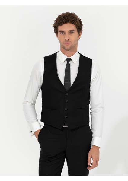 Erkek Siyah Slim Fit Yelek 50260062-VR046