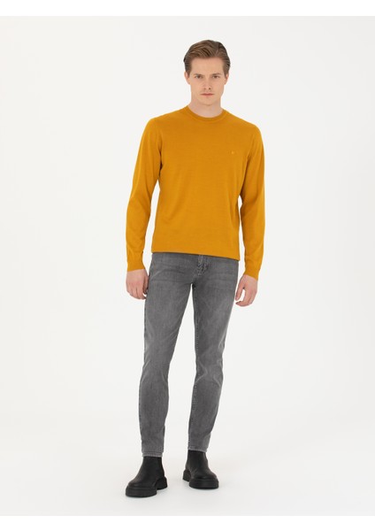 Erkek Sarı Slim Fit Bisiklet Yaka Triko Kazak 50270174-VR044