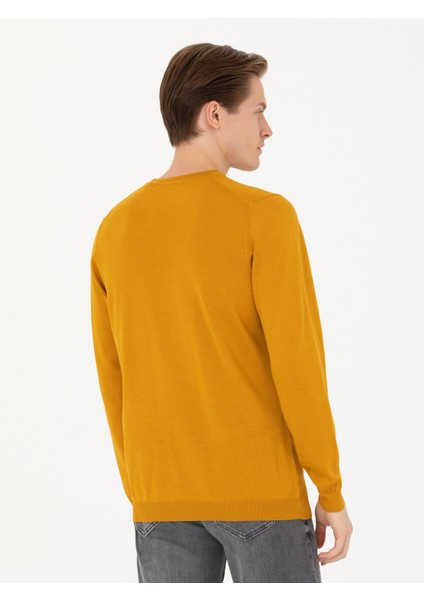 Erkek Sarı Slim Fit Bisiklet Yaka Triko Kazak 50270174-VR044