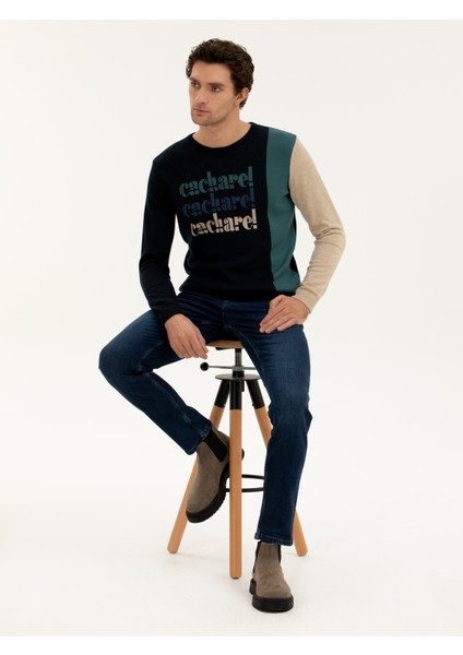 Erkek Lacivert Slim Fit Pamuk Karışımlı Bisiklet Yaka Triko Kazak 50271743-VR033 fırsatları