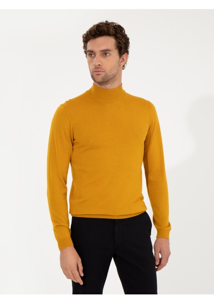Erkek Sarı Slim Fit Yarım Balıkçı Basic Triko Kazak 50257711-VR044 fiyatları