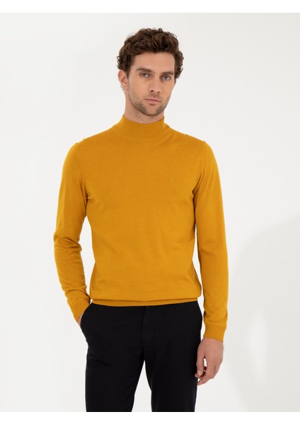 Erkek Sarı Slim Fit Yarım Balıkçı Basic Triko Kazak 50257711-VR044 fırsatları