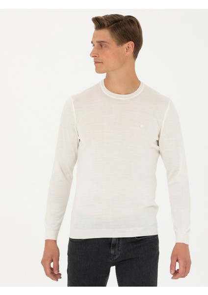 Erkek Beyaz Slim Fit Bisiklet Yaka Basic Triko Kazak 50270174-VR013