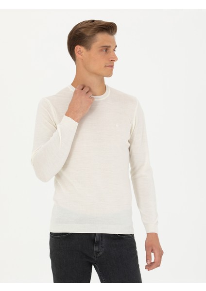 Erkek Beyaz Slim Fit Bisiklet Yaka Basic Triko Kazak 50270174-VR013